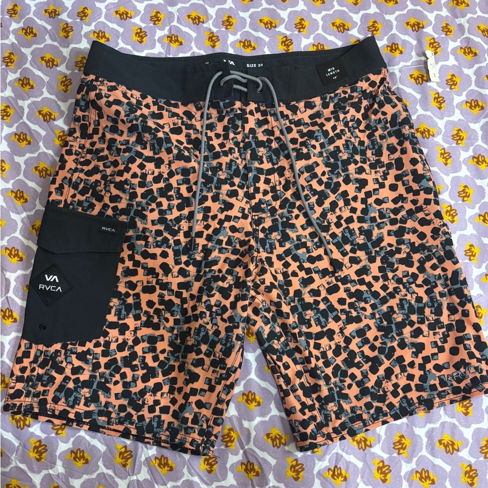 RVCA Men’s Orange & Black Abstract Print Board Shorts